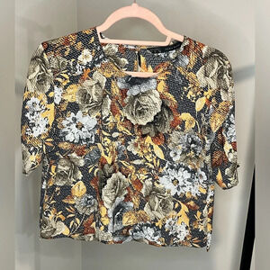 ZARA  basics top women M floral geometric background fall colours cropped